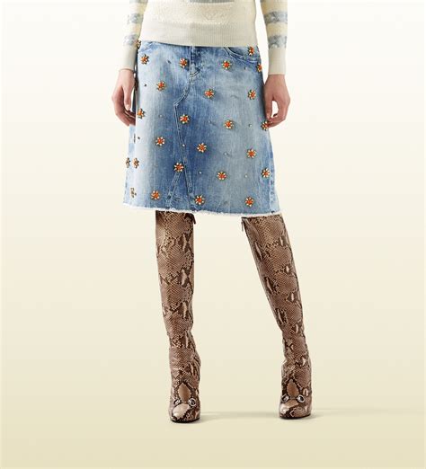 gucci skirt blue with embroidery logo|gucci flared skirt.